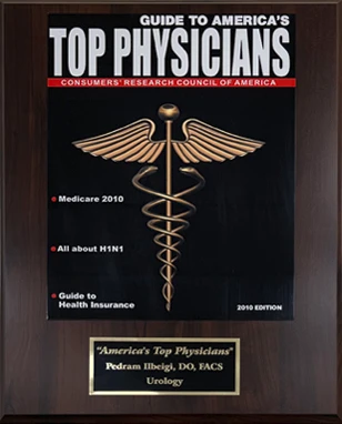 Americas Top Physicians Urology Award plaque